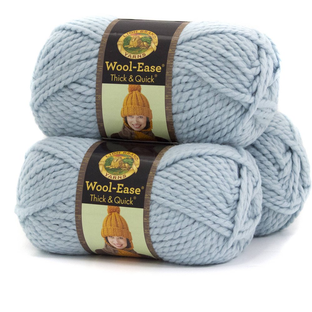 Lion Brand Yarn WoolEase Thick and Quick Glacier Classic Super Bulky Acrylic, Wool Blue Yarn 3