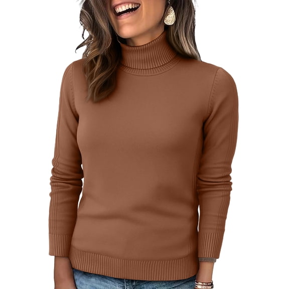 Nokdvo Turtlenecks Sweater for Women Sherpa Knit Long Sleeve Solid Color Sweaters Fall Winter Casual Loose Ribbed Pullover Top,Brown 2XL