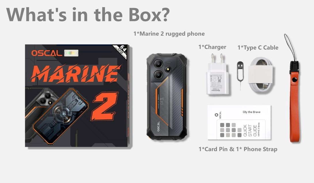 OSCAL Marine 2 Rugged Phone (2025),11000mAh Rugged Smartphone, NFC