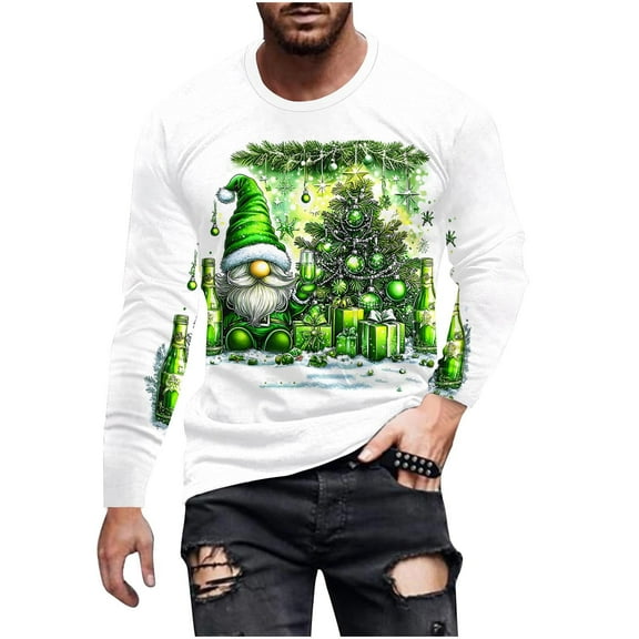 KeShDi Christmas Thermal Shirts for Men Casual Round Neck Long Sleeve Pullover Christmas Printed T-Shirt Blouse Tops Green 4X