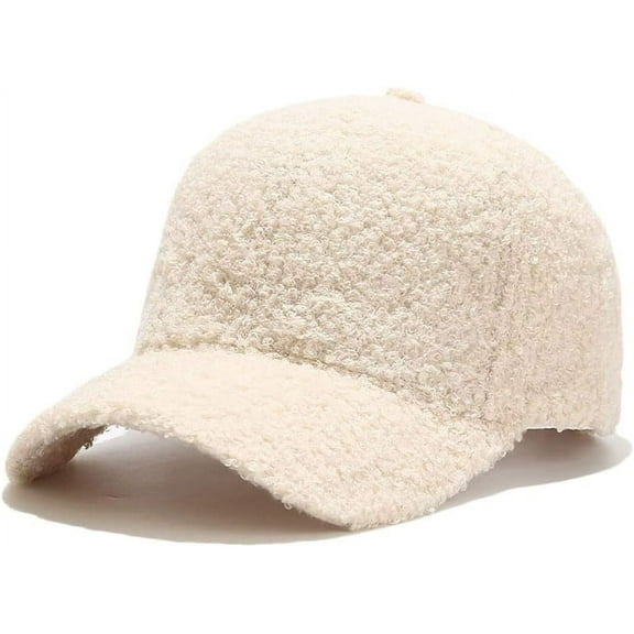 Winter Baseball Cap for Women Lamb Wool Solid Color Warm Baseball Cap for Outdoor Travel A Beige One Size