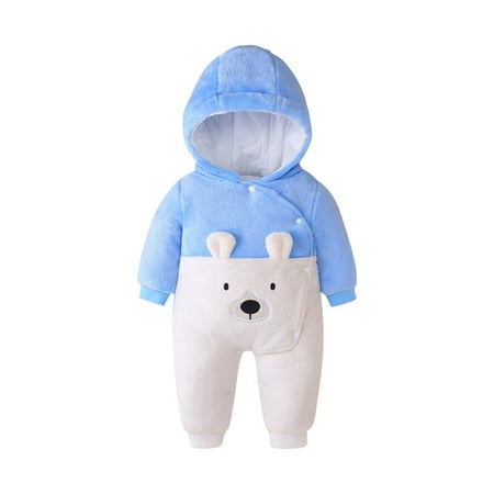 

Toddler Baby Boys Girls Color Plush Jumpsuit Cute Cartoon Bear Winter Thick Keep Warm Romper Button Snowsuit Bodysuit Sky Blue 0-3 Months