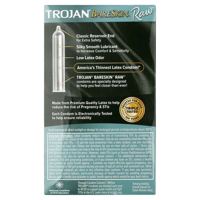 TROJAN BARESKIN Raw Condoms Thin Condoms 10 Count Lubricated Condoms