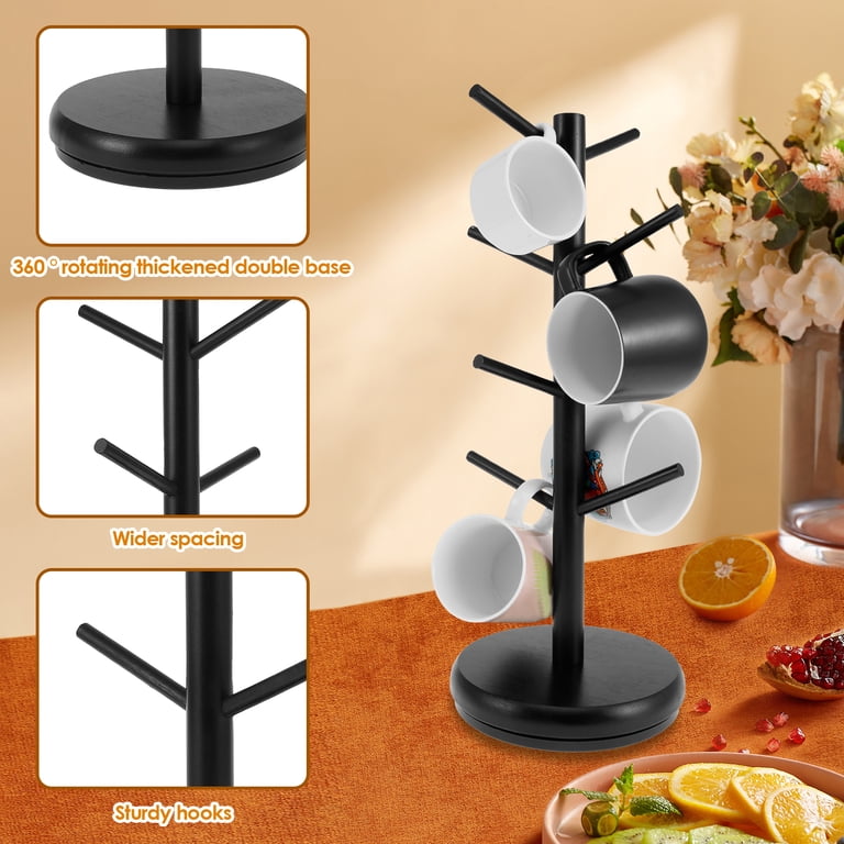 BS-VOG 360-Degree Rotating Mug Tree - 6-Hook Metal Cup Holder For Large Mugs, Countertop Organizer