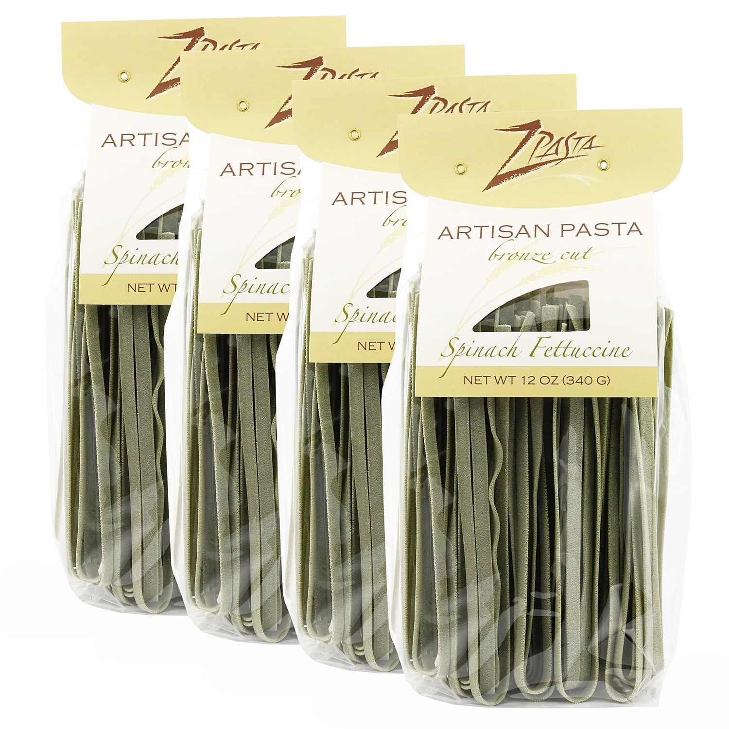 ZPasta Spinach Fettuccine Bronze Cut Artisan Pasta 12 oz (4 Pack