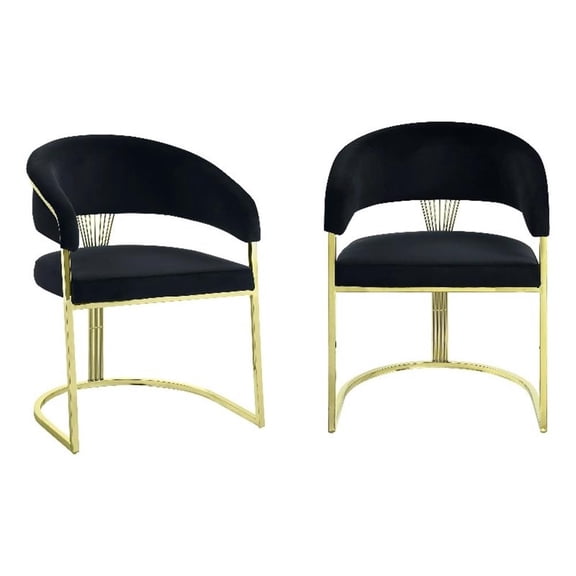 Benjara Verie 22" Side Dining Chair- Gold Base- Padded Black Velvet