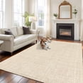 Cream 5'x7' Rug for Living Room Sofa and Coffee Table Layout, Abstract ...
