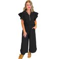 thumbnail image 6 of Women's Black Textured Ruffled Sleeve Zipped Top and Wide Leg Pants Set | [ZhiHiMeRi] | (US 12-14)L, 6 of 6