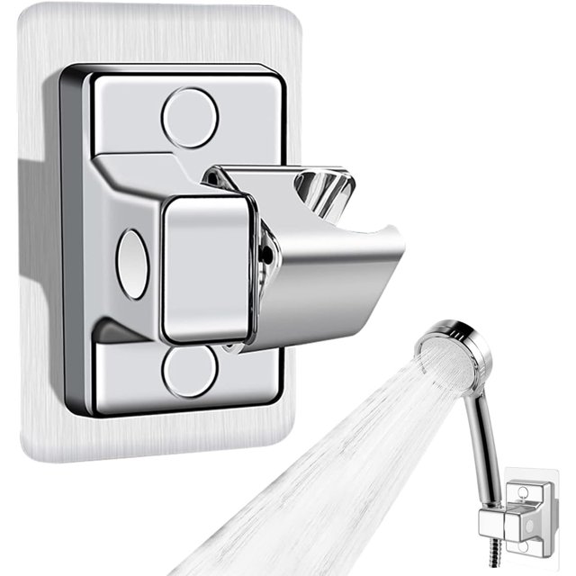 Soporte para cabezal de ducha, soporte para cabezal de ducha ajustable de 360°, soporte para cabezal de ducha de plástico ABS sin perforación, adhesivo fuerte