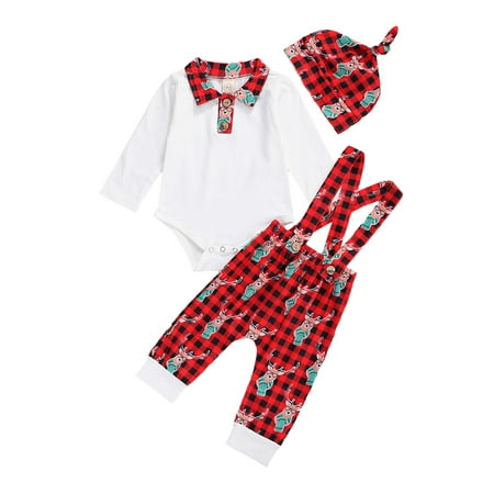 

Binwwede Baby Christmas Costume Lapel Bodusuit Suspender Pants Winter Clothes