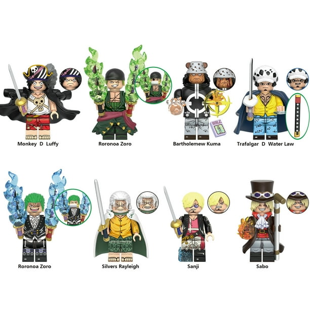 BlockGalaxy 8 Piezas Figura de Luffy y Law en Equipo de Batalla – Mini Figuras de Bloques de Construcción para Fiestas Infantiles, Cumpleaños y Colección