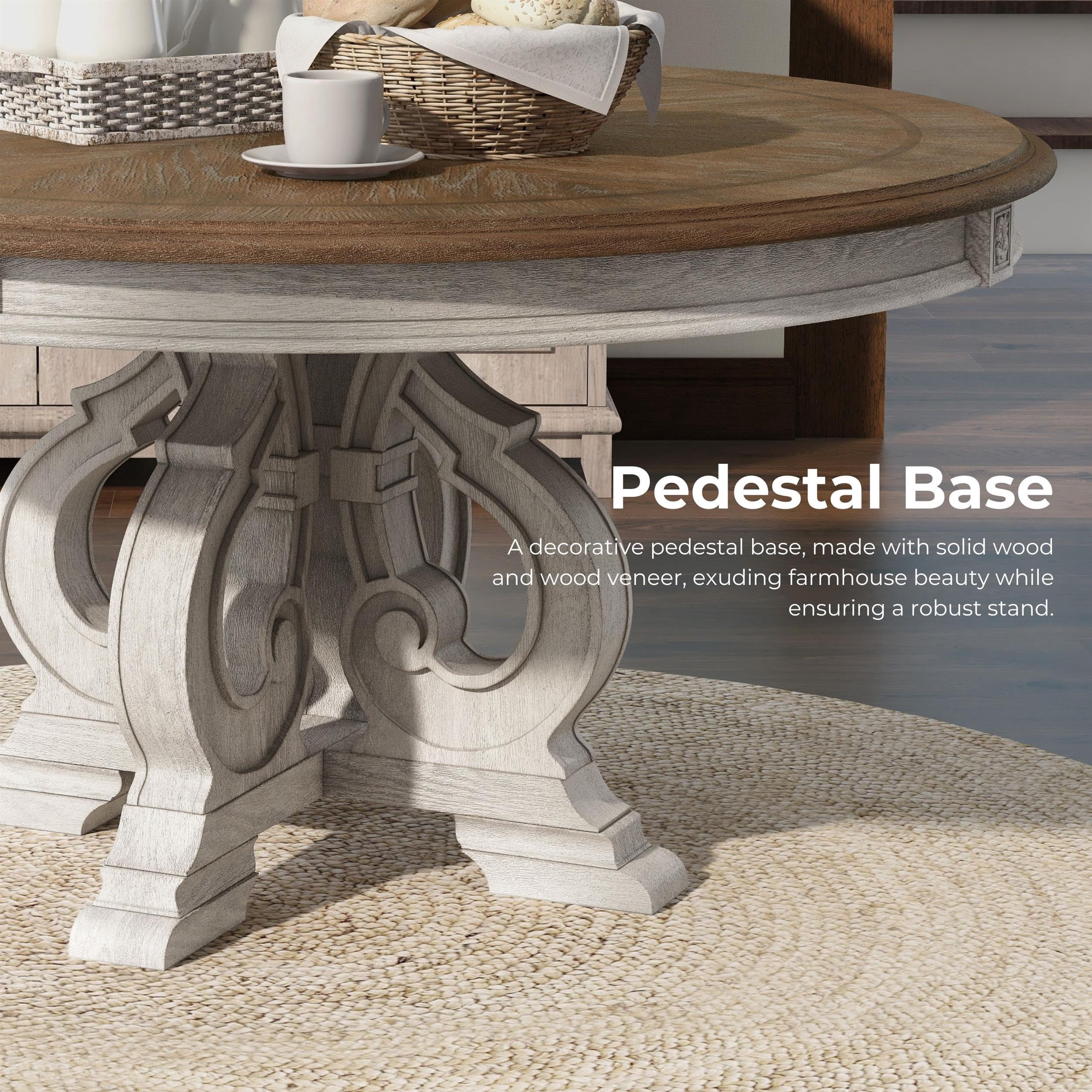 Furniture of America Clyde Rustic Wood Round Dining Table in Antique White