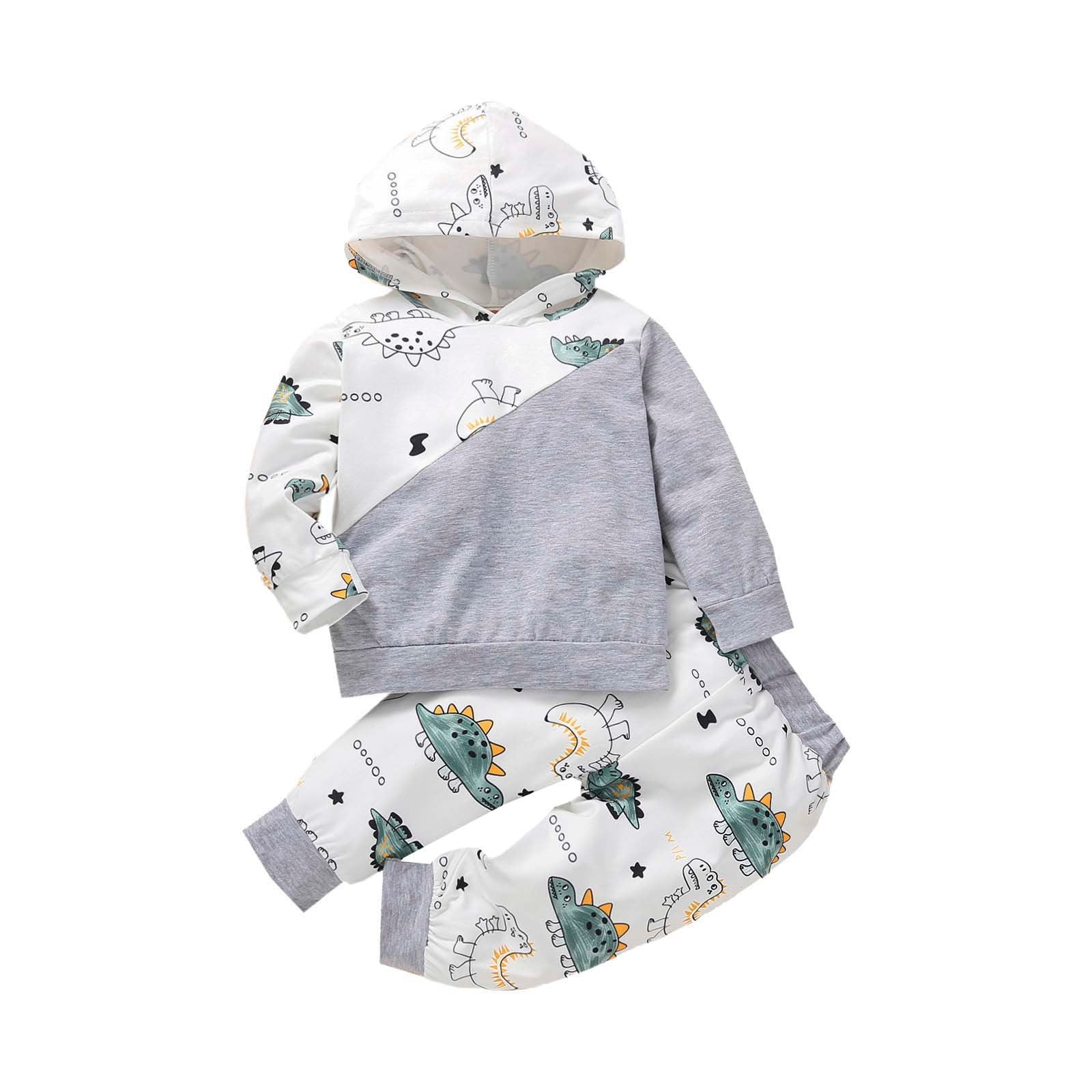 nsendm Big Kid childrenscostume Floral Toddler Toddler Baby Boys Clothes Set Long Sleeve Cartoon Dinosaur Printed Hoodie Winter Clothes for Boys