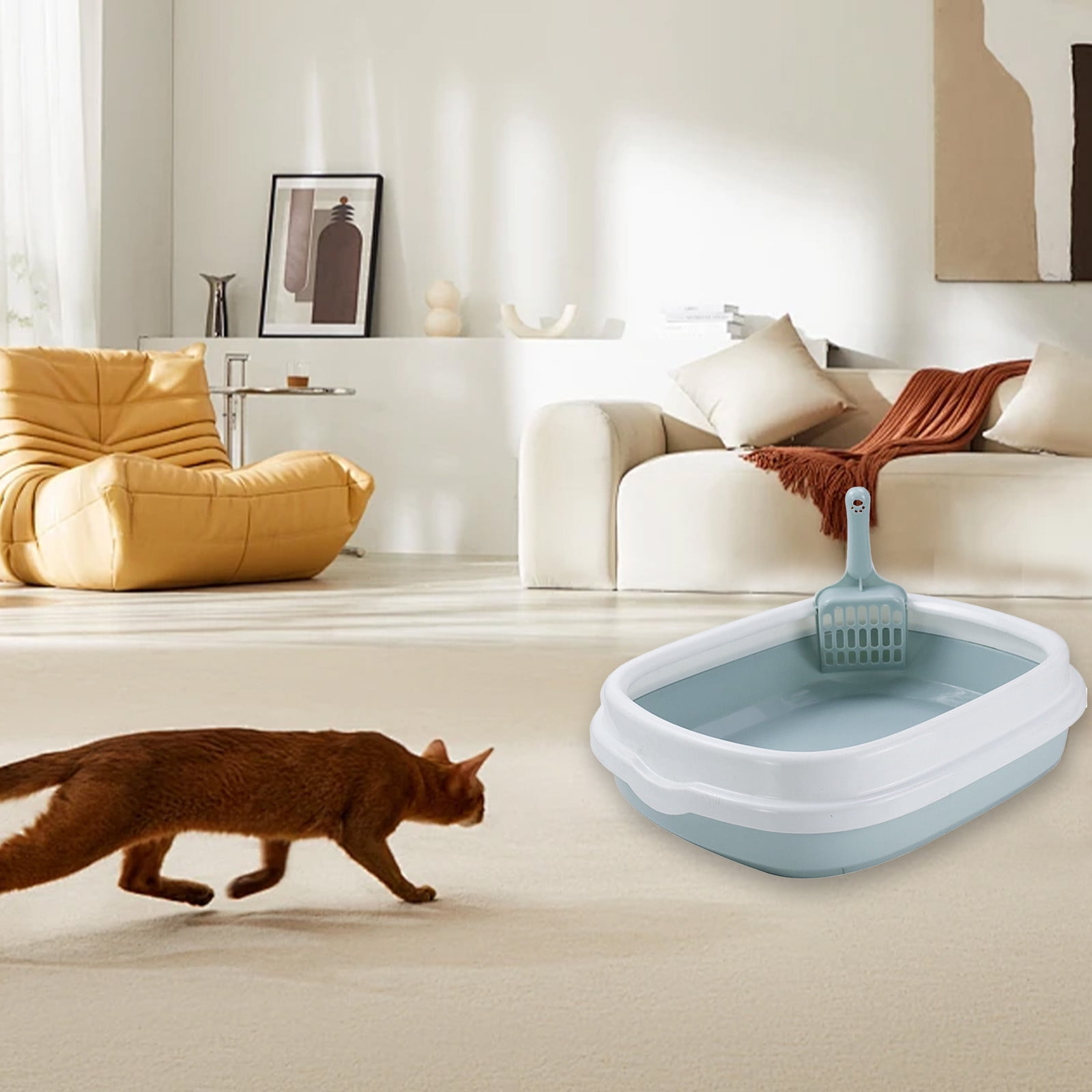 LEFTHIGH Home Semi Enclosed Cat Litter Box Pet Toilet with Splash Proof High Side Large Space Easy Clean Paper Material Gray Blue Green 40x33.5cm Christmas Decorations