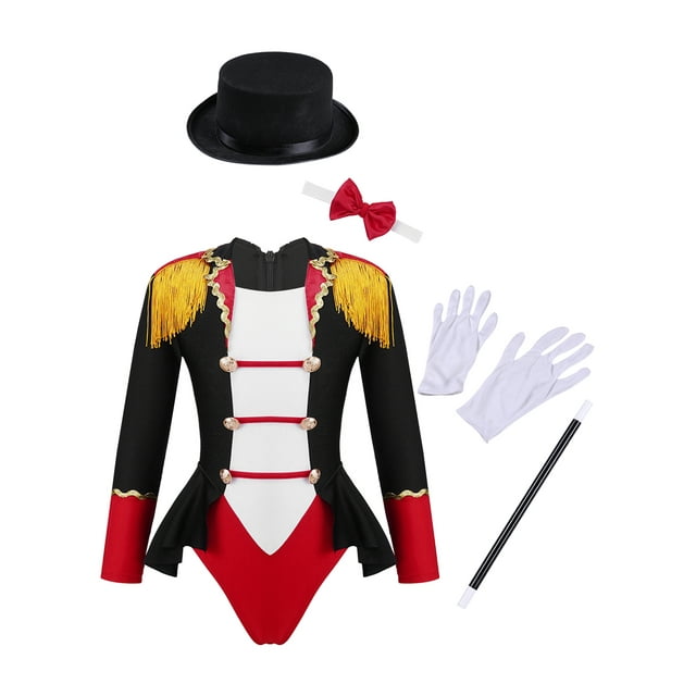 Raenseen Justaucorps de Danse pour Filles Jr. Magicien à Manches Longues avec Chapeau Multicolore 10