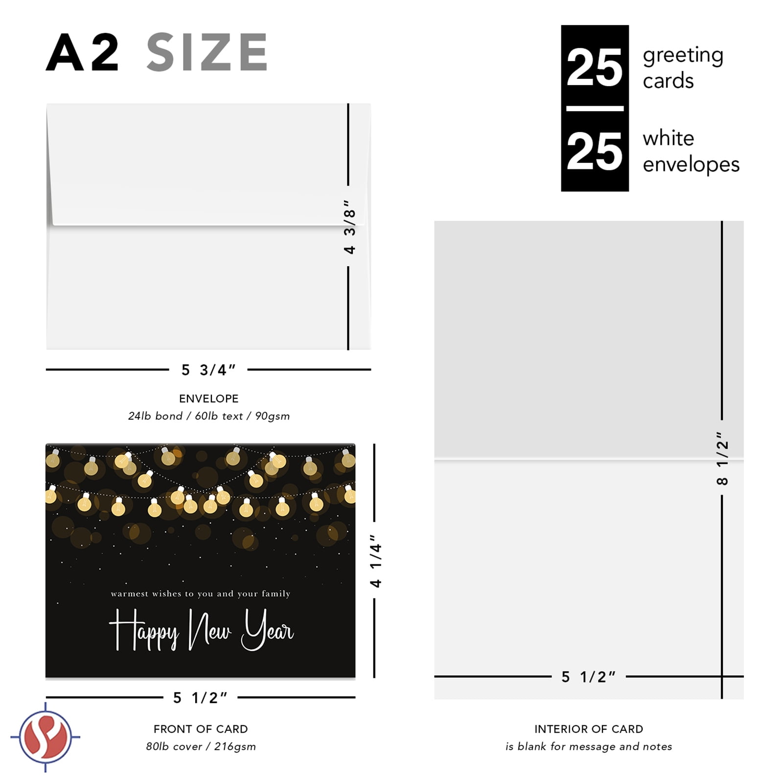 Warmest Wishes to You and Your Family, 2026 Happy New Year Greeting Cards – Christmas Xmas Holiday Business, Party Invitations and Thank You Cards – 4.25" x 5.5" – 25 per Pack