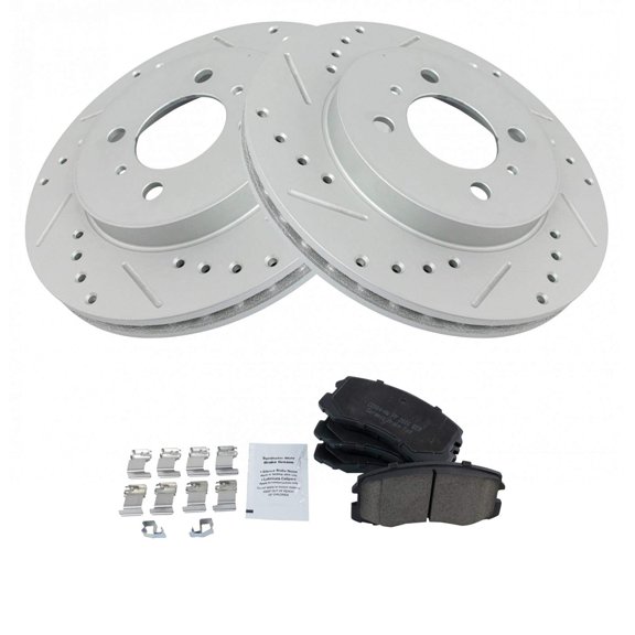 TRQ Front Performance Brake Pad & Rotor Kit Brake Pads Brake Rotors Set Ceramic Premium G-Coated Fits Select 2003-2006 Mitsubishi Lancer