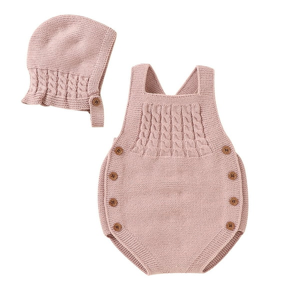NOKIO kids Knitted Romper Baby Knit Romper Toddler Knitted Jumpsuit Toddler Knitted Jumpsuit Baby Knit Romper Cotton Sleeveless Boy Girl Sweater Clothes Baby Bodysuit With Cute Hat Cap Set