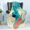 thumbnail image 4 of Mermaid Soft Flannel Fleece Throw Blanket, Portrait of Gothic Style Makeup Fairytale Art Fantasy Illustration Print, Cozy Plush for Indoor and Outdoor Use, 70" x 90", Cream Teal Pink, by Ambesonne, 4 of 5