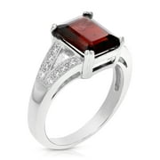 Vir Jewels 2.30 CTTW Garnet Ring .925 Sterling Silver with Rhodium Emerald Shape 10x8 MM Size 7 Female Adult