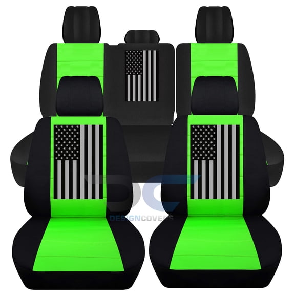 Designcovers Compatible with 2012-2018 Dodge Ram Two-Tone Cotton with American Flag Truck Seat Covers (40/60 Split Rear Bench ):Black and Lime Green - Full Set Front&Rear