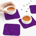thumbnail image 4 of Leather Coasters with Heat-resistant for Drinks, Purple Glitter Sparkles Cup Coasters Cup Pad Mat for Tabletop Protection, Coffee Table, Office Desk and Housewarming Gift, 4 of 5