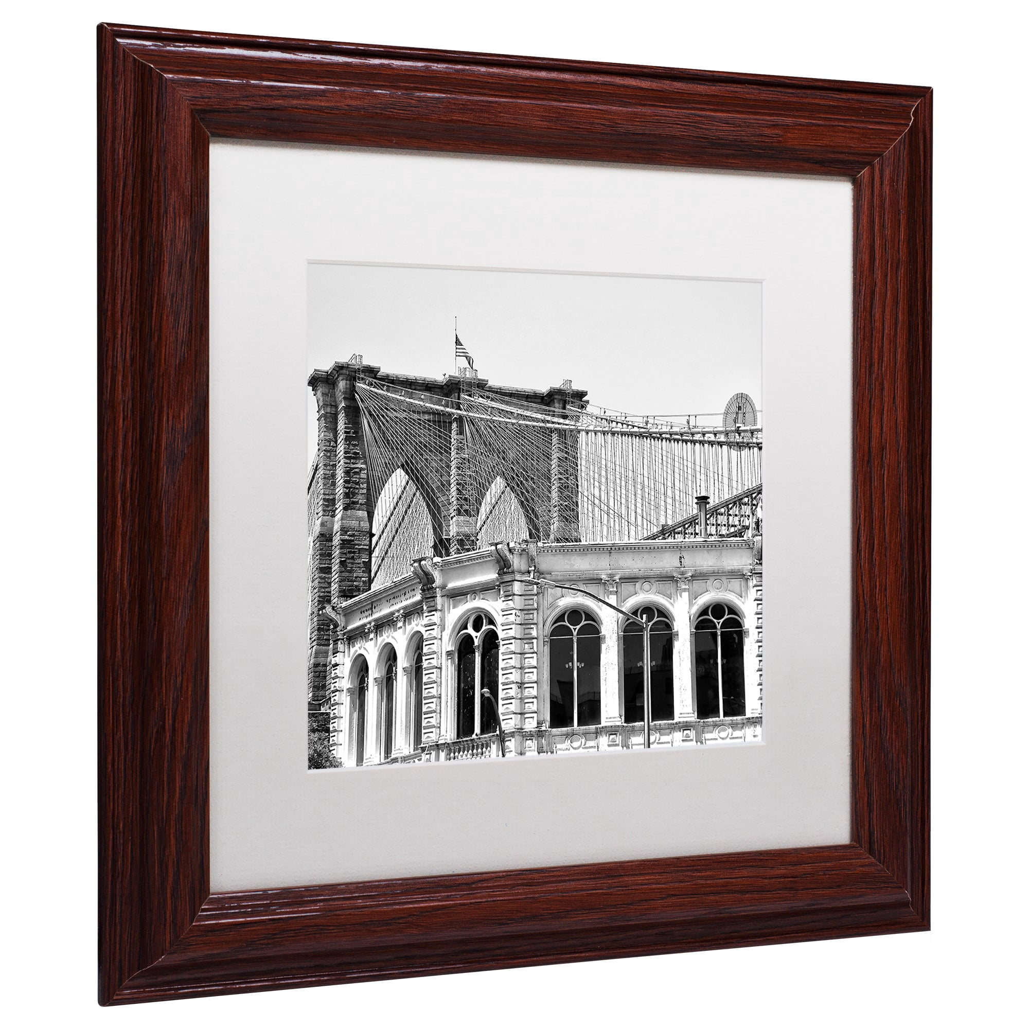Trademark Fine Art "Brooklyn Bridge 1" Canvas Art by CATeyes, White Matte, Wood Frame