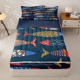 thumbnail image 2 of Manfei Boho Pike Fish Zipper Queen Comforter Set with Fitted Sheet and 2 Pillowcases,Tribal Rustic Animal Zipper Bedding Set, Navy, Blue Reversible, 4 Pieces, 2 of 7