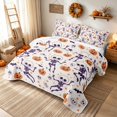 thumbnail image 3 of Erosebridal Happy Halloween Skeleton Twin Quilt Set, Cartoon Bat Twin Coverlet Set for Boys Girls, White Orange Purple, 2 Pieces 1 Bedspread and 1 Pillowcase, 3 of 7