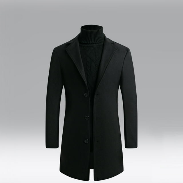 EGNMCR Jackets for Men Fall/winter New Style Plus Cotton Solid Color Woolen Lapel Men's Overcoat Jacket