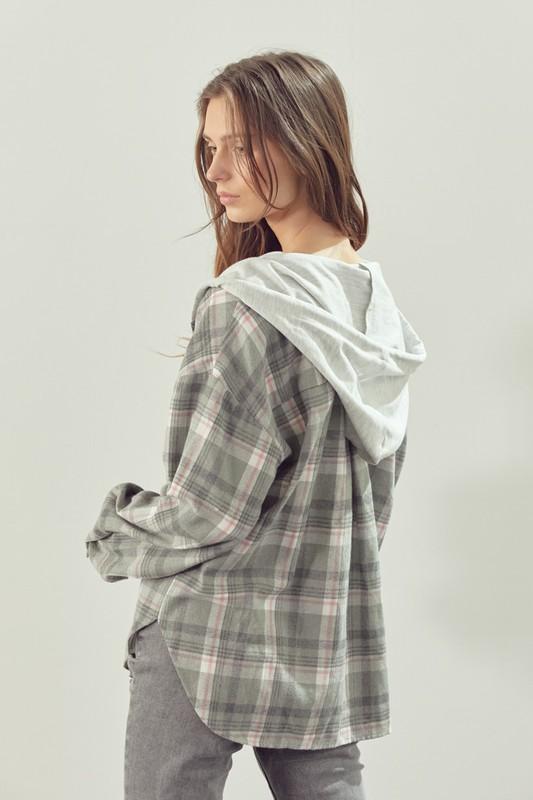 Plaid Oversized Hooded Flannel Jacket for Women - Dusty Blue / S -  Walmart.com
