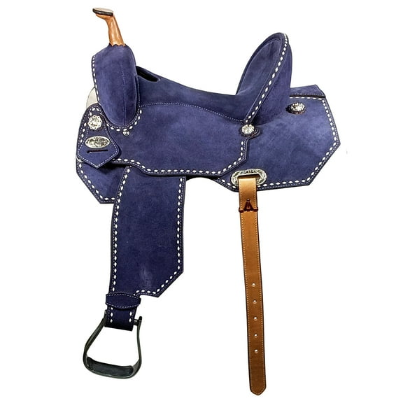 16 In Hilason Western Horse Barrel Flex Tree Trail American Leather Saddle Blue