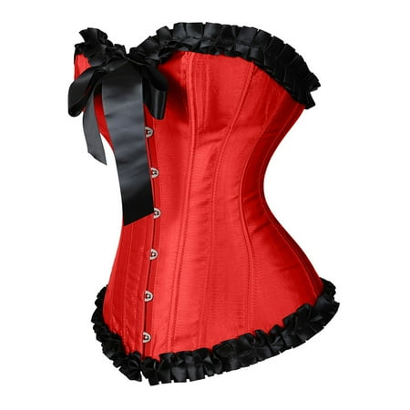 GXIPO Red Corset Tops for Women  Women s Lace Up Boned Overbust Corset Bustier Bodyshaper Top Costumes