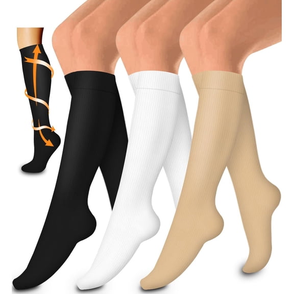 3 Pairs Medical Sport Copper Compression Socks With Anti-slip Silicone for Women & Men Circulation 15-20 mmhg is Best Support for Athletic Running Cycling, Nursing, Travel
