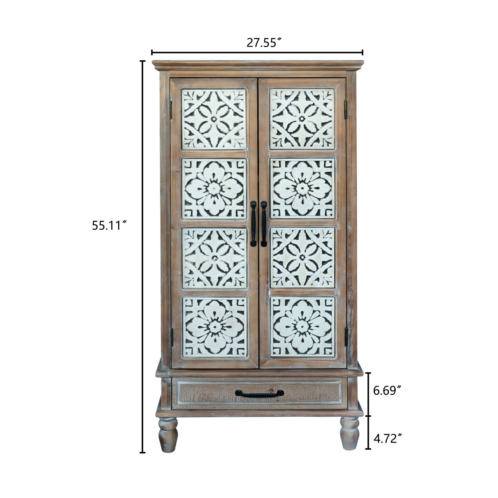 55.12'' Tall Tower Storage Cabinet, Rustic Wood Sideboard Pantry Cabinet with 2 Doors and 1 Drawer, Versatile Buffet Cabinet with Storage for Home Decor, Livingroom, Bedroom,  Natural+White