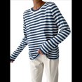 thumbnail image 2 of Suéter de Punto Suave A Rayas para Mujer, Camisas Holgadas Azul L, 2 of 10