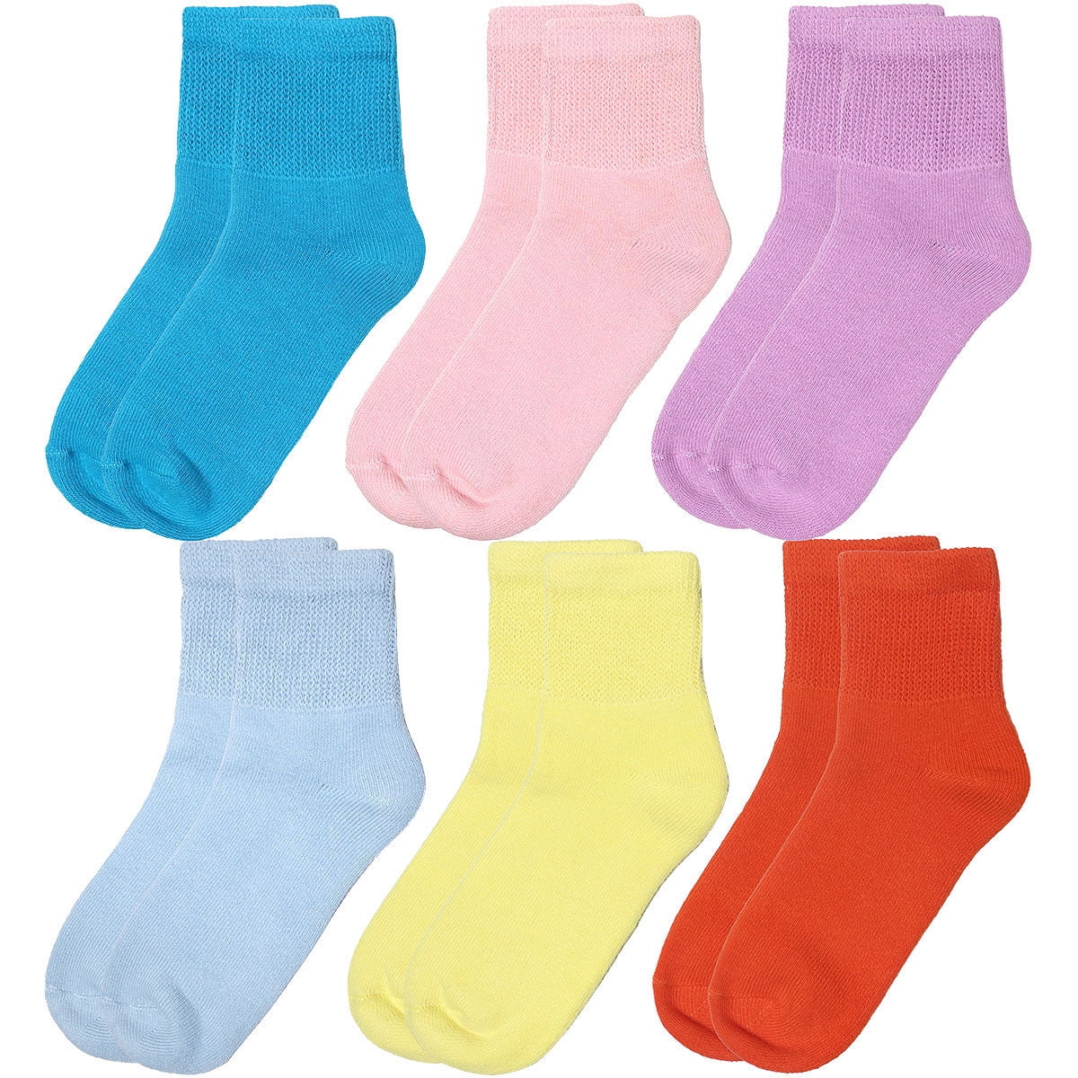 Falari 6 Pairs Women Diabetic Quarter Socks for Diabetes Edema and Circulatory Loose Fitting Cotton Assorted Color Size 9-11