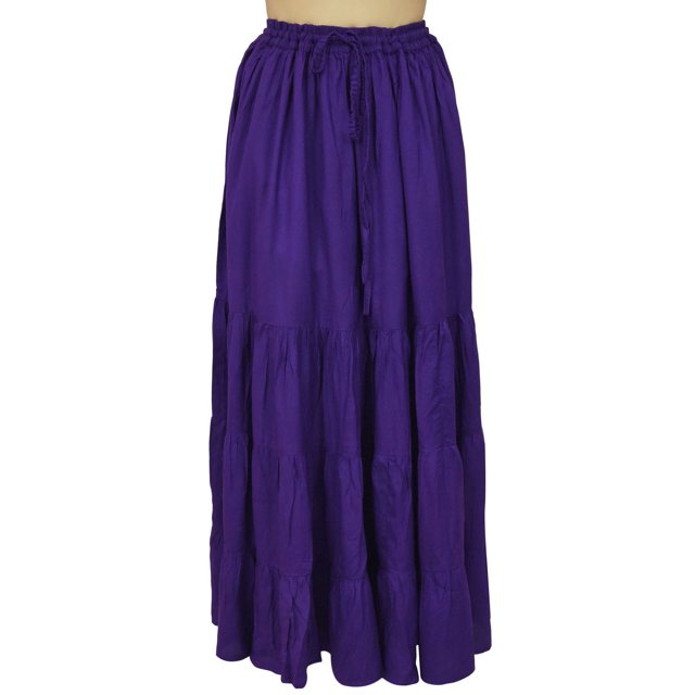Bimba Boho Long Flaired Maxi Tier Skirt Elastic Waist Rayon Bohemian Skirts