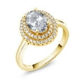 thumbnail image 2 of Gem Stone King 18K Yellow Gold Plated Silver Oval White Topaz Halo Engagement Ring for Women (2.70 Cttw, Gemstone November Birthstone, Oval 8X6MM, Size 6), 2 of 4