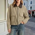 thumbnail image 5 of Smsaxvxz Womens Cropped Jacket Casual Corduroy Collar Barn Coat Lightweight Utility Zip Up Baseball Jacket with Pockets Khaki XS, 5 of 10