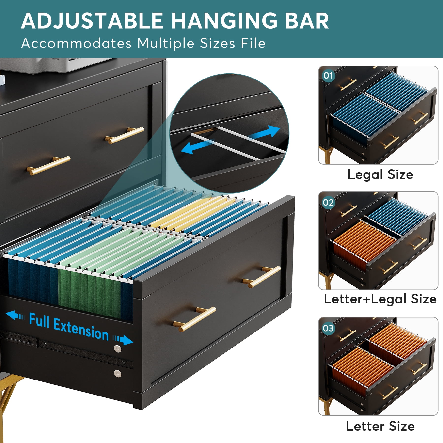 Fnova 2-Drawer File Cabinet, Filing Cabinet for Letter/Legal/A4 Size, Wood File Storage Organizer for Home Office, Black