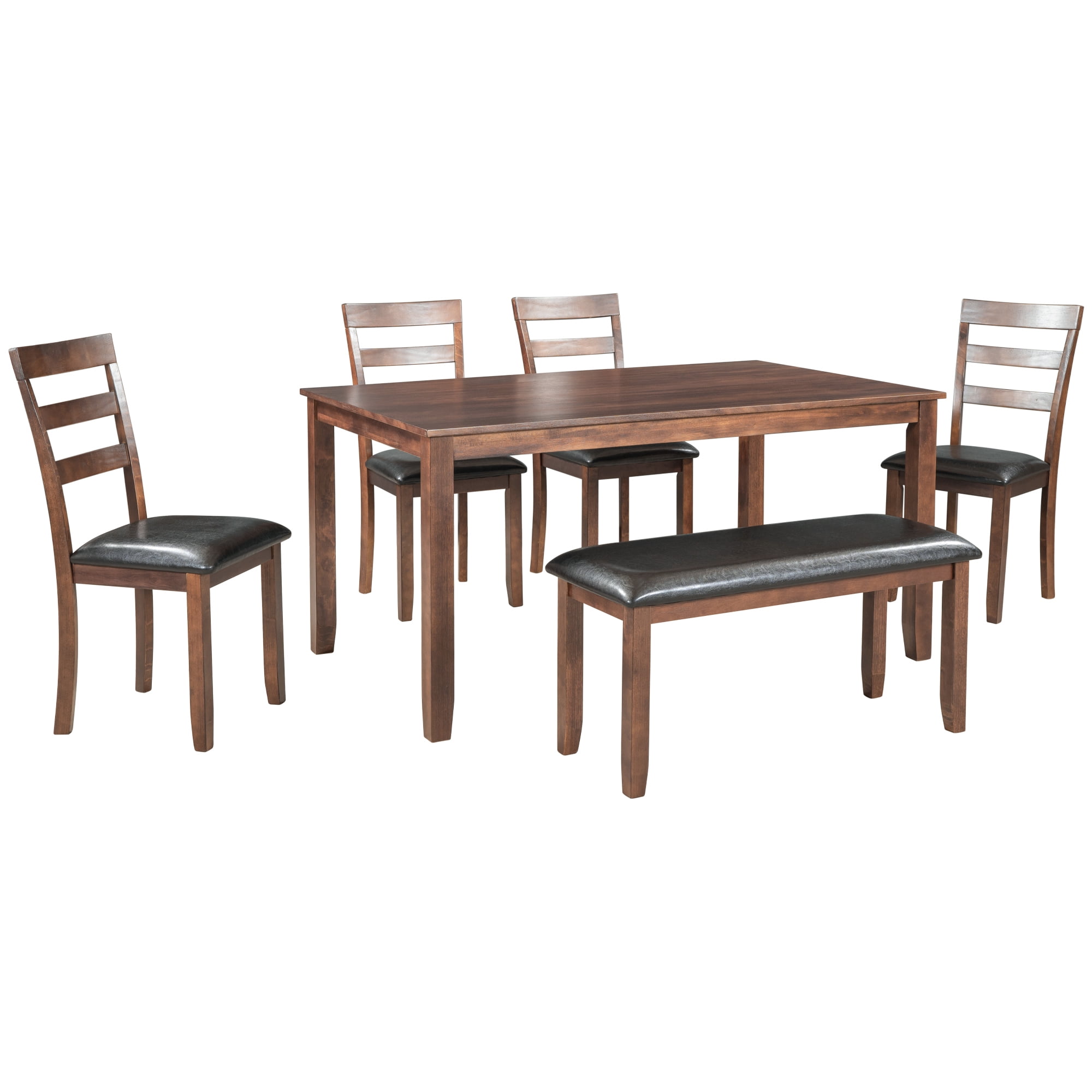 Black Dining Table Set for 6 Persons, 6 Piece Wood Veneer Acacia Frames