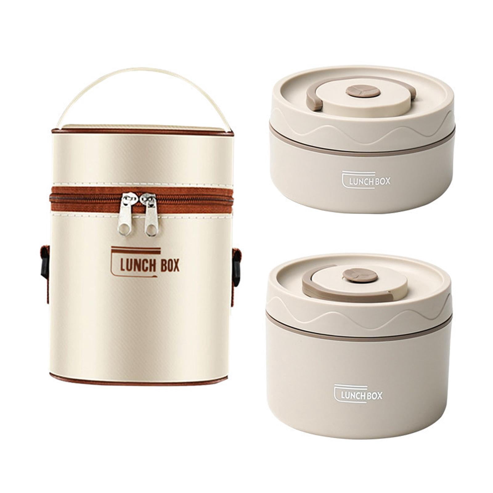 Fiocias 2Pcs Insulated Lunch Boxlunch Box Mess Tin Food Storage with Lid Bento Box Lunch Beige