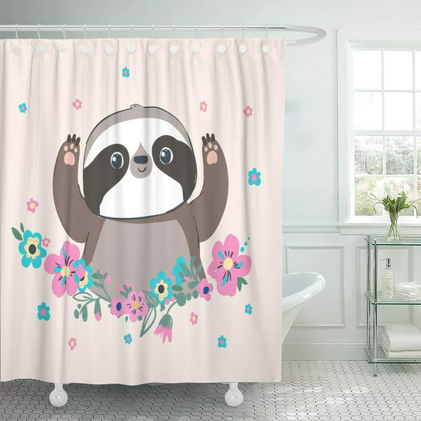 Cynlon Branch Brown Baby Cute Sloth, Toddler Girl Shower Curtain