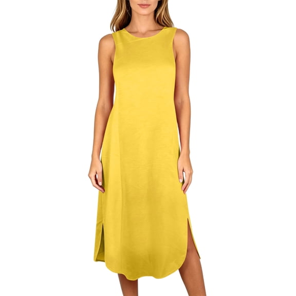 UAMVSH Womens Summer Dresses Comfy Sleeveless Crewneck Midi Dress Side Split Casual Flowy Long Dress Spring Clothes