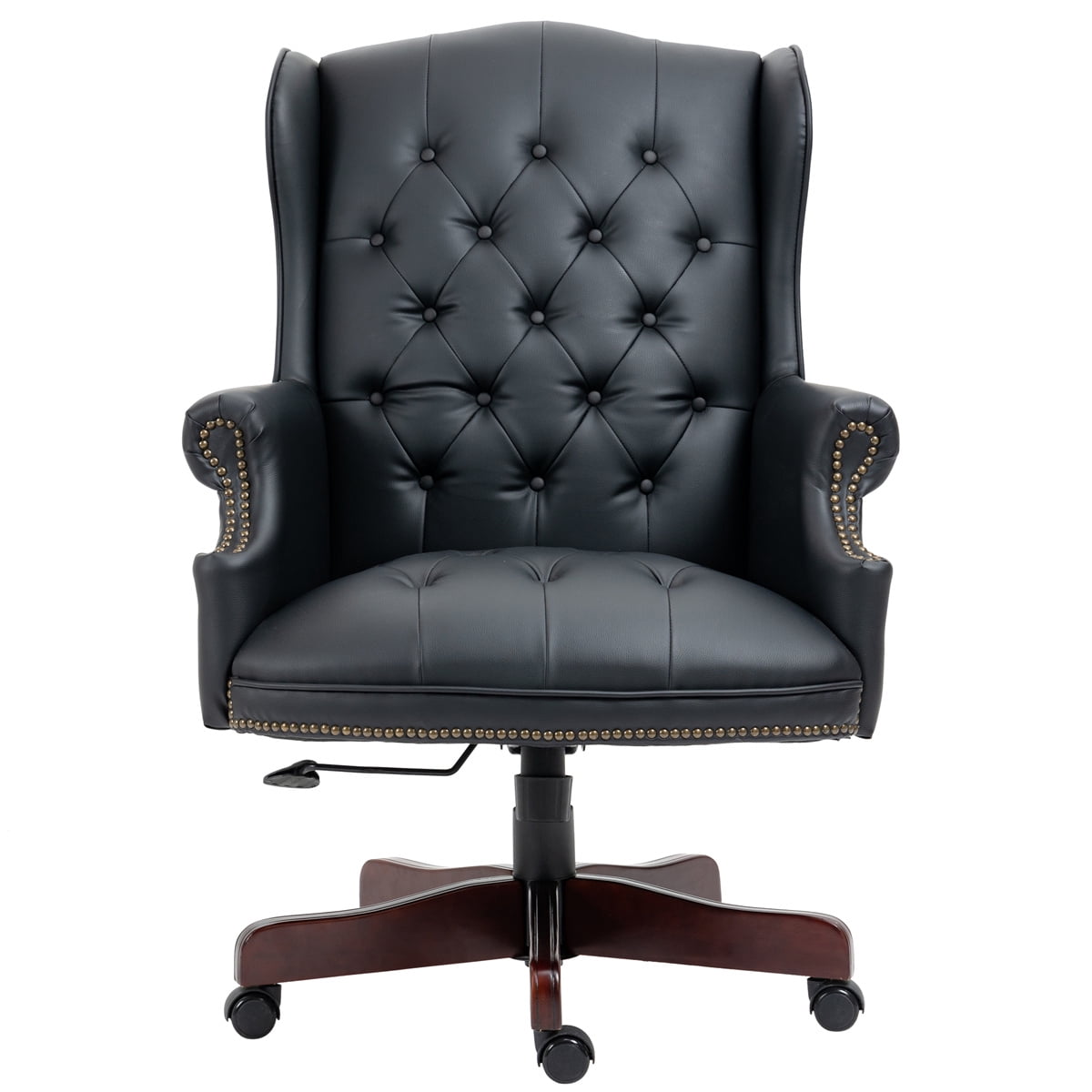 Executive Office Chair, High Back Reclining Desk Chair, PU Leather Computer Chair with Tufted Back and Nailhead Trim, Ergonomic Desk Chair with Smooth Glide Caster Wheels for Home Office, Black PU