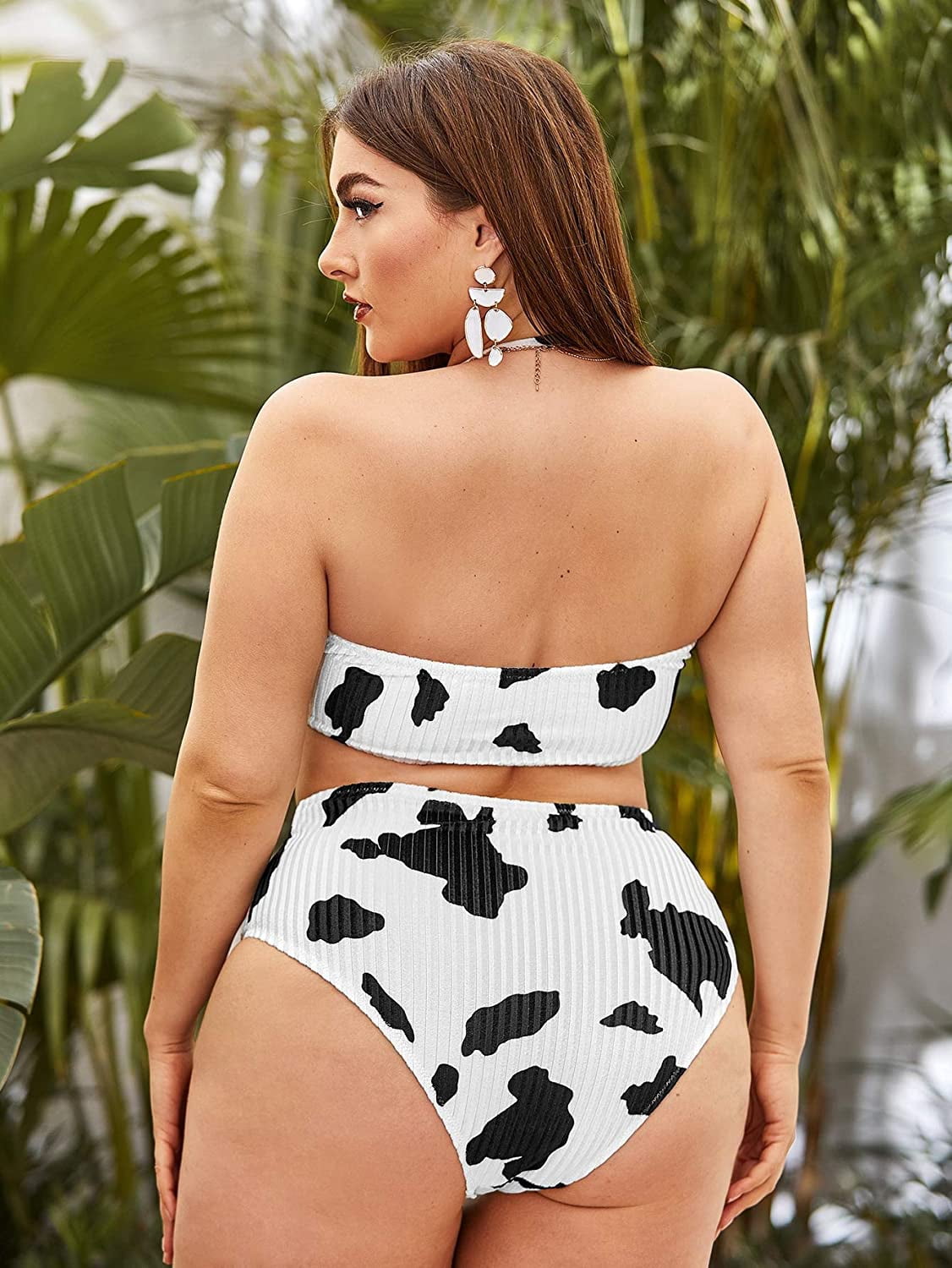 Women's Plus Size Cow Print Halter Lace 