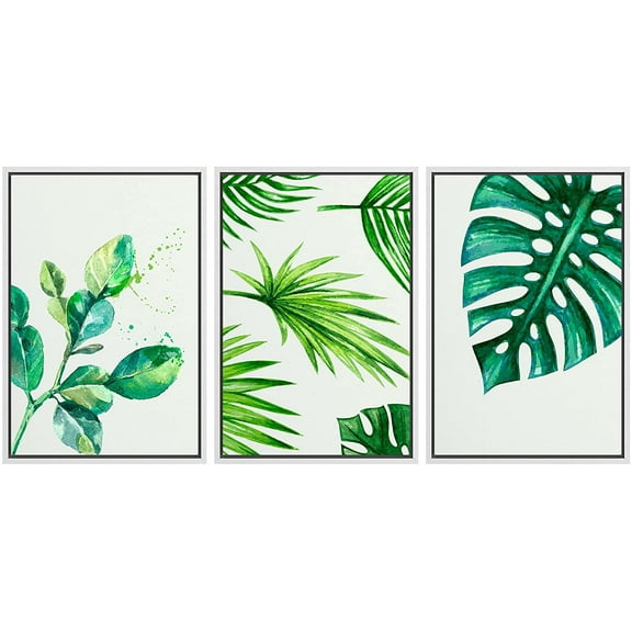 wall26 Canvas Print Wall Art Set Tropical Monstera & Palm Leaf Variety Floral Plants Watercolor Modern Art Rustic Colorful Multicolor Pastel for Living Room, Bedroom, Office - 16"x24"x3