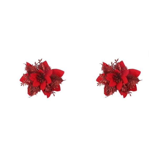 Bewildely Christmas Flower Artificial Decoration Large Flowers Xmas Heads Garden Tree Window Farmhouse Ornaments Office Household Rojo 2piezas