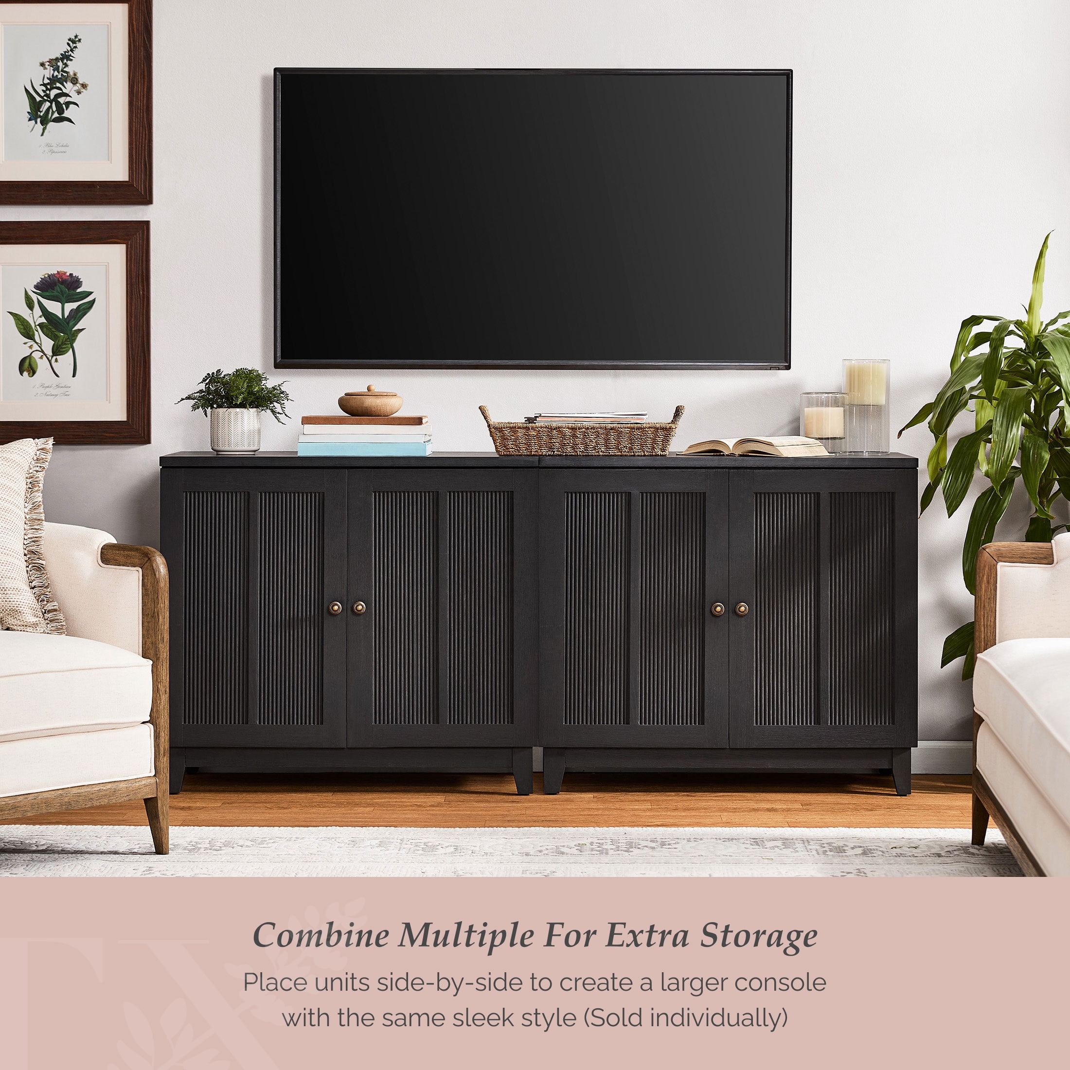 (2 pack) My Texas House Ellison Modular TV Console, Rich Black Finish